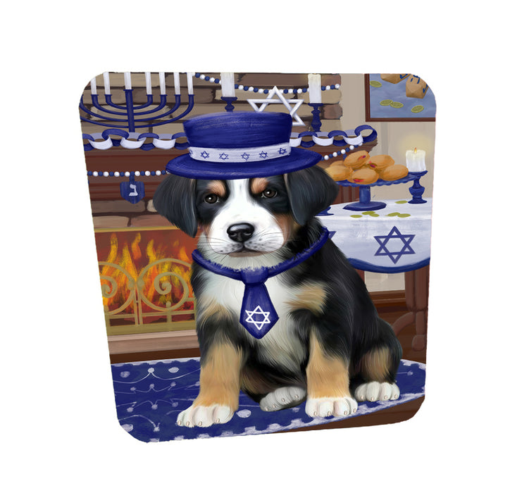Happy Hanukkah Family Greater Swiss Mountain Dogs Coasters Set of 4 CSTA57636
