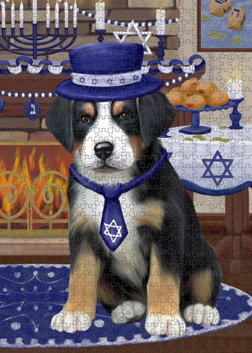 Happy Hanukkah Family and Happy Hanukkah Both Greater Swiss Mountain Dog Puzzle with Photo Tin PUZL97028