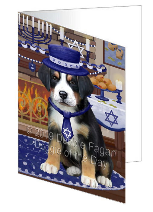 Happy Hanukkah Greater Swiss Mountain Dog Handmade Artwork Assorted Pets Greeting Cards and Note Cards with Envelopes for All Occasions and Holiday Seasons GCD78386