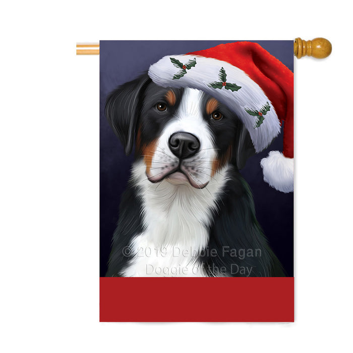 Personalized Christmas Holidays Greater Swiss Mountain Dog Wearing Santa Hat Portrait Head Custom House Flag FLG-DOTD-A59889