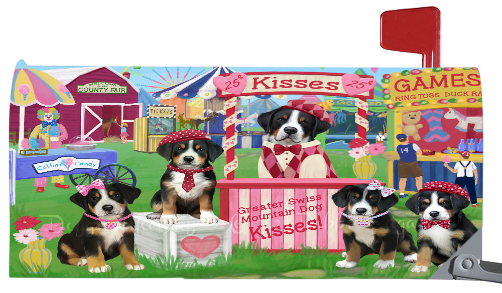 Carnival Kissing Booth Greater Swiss Mountain Dogs Magnetic Mailbox Cover Both Sides Pet Theme Printed Decorative Letter Box Wrap Case Postbox Thick Magnetic Vinyl Material