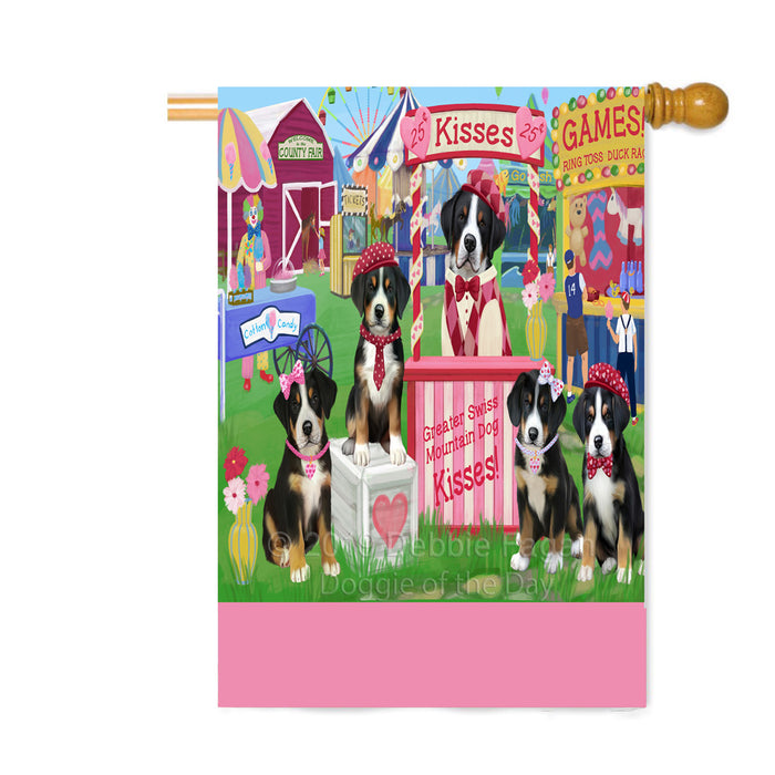Personalized Carnival Kissing Booth Greater Swiss Mountain Dogs Custom House Flag FLG63612