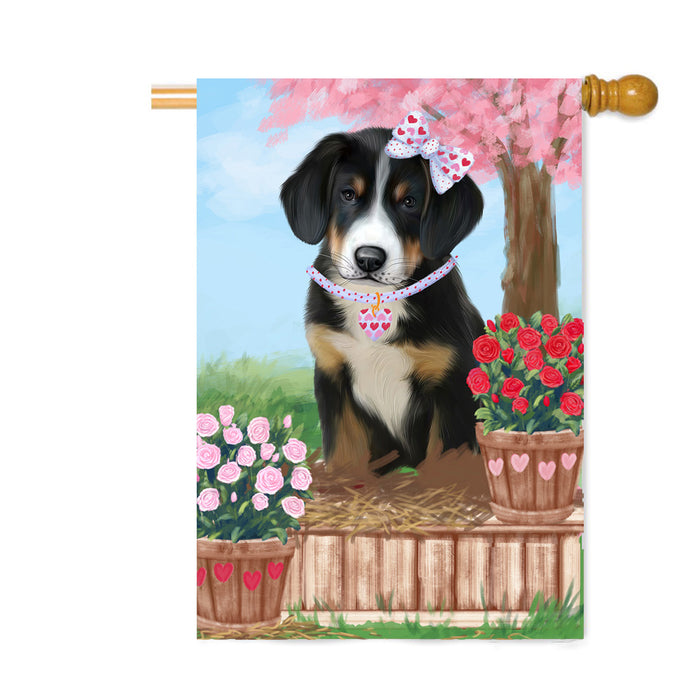 Personalized Rosie 25 Cent Kisses Greater Swiss Mountain Dog Custom House Flag FLG64872