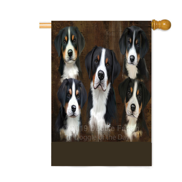 Personalized Rustic 5 Greater Swiss Mountain Dogs Custom House Flag FLG-DOTD-A62615