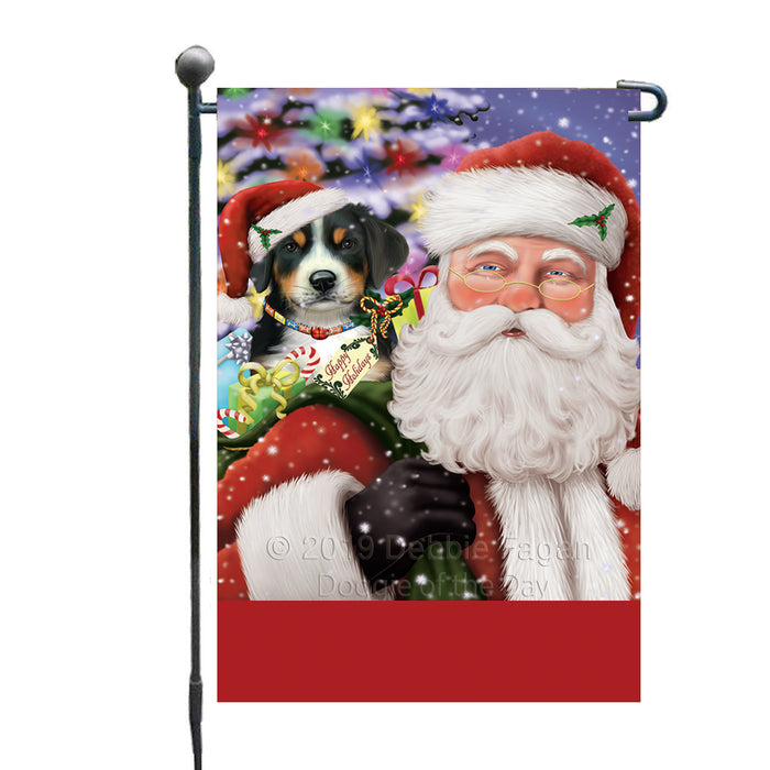 Personalized Santa Carrying Greater Swiss Mountain Dog and Christmas Presents Custom Garden Flag GFLG63783