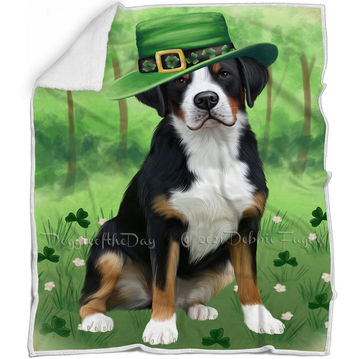St. Patricks Day Irish Portrait Greater Swiss Mountain Dog Blanket BLNKT132735