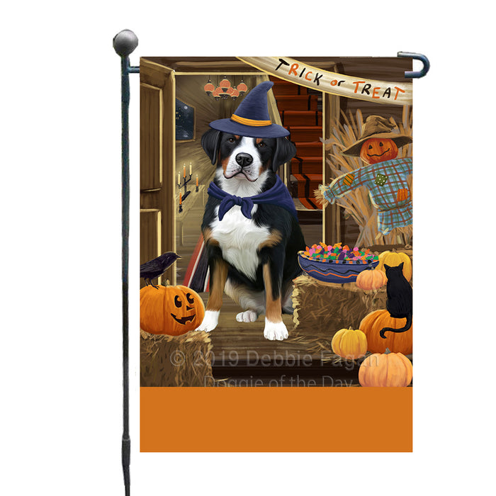 Personalized Enter at Own Risk Trick or Treat Halloween Greater Swiss Mountain Dog Custom Garden Flags GFLG-DOTD-A59605