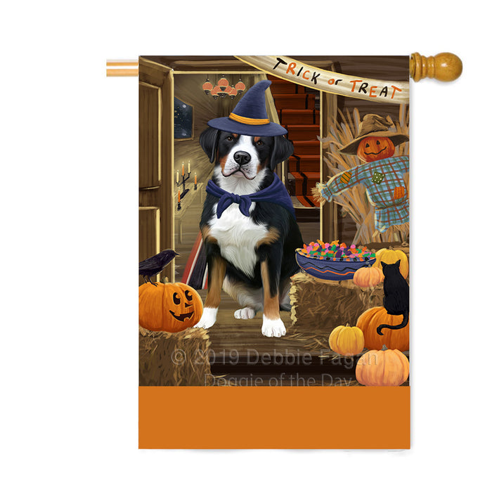 Personalized Enter at Own Risk Trick or Treat Halloween Greater Swiss Mountain Dog Custom House Flag FLG-DOTD-A59661