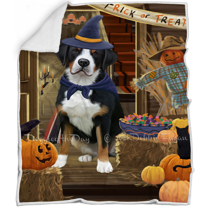 Enter at Own Risk Trick or Treat Halloween Greater Swiss Mountain Dog Blanket BLNKT95682