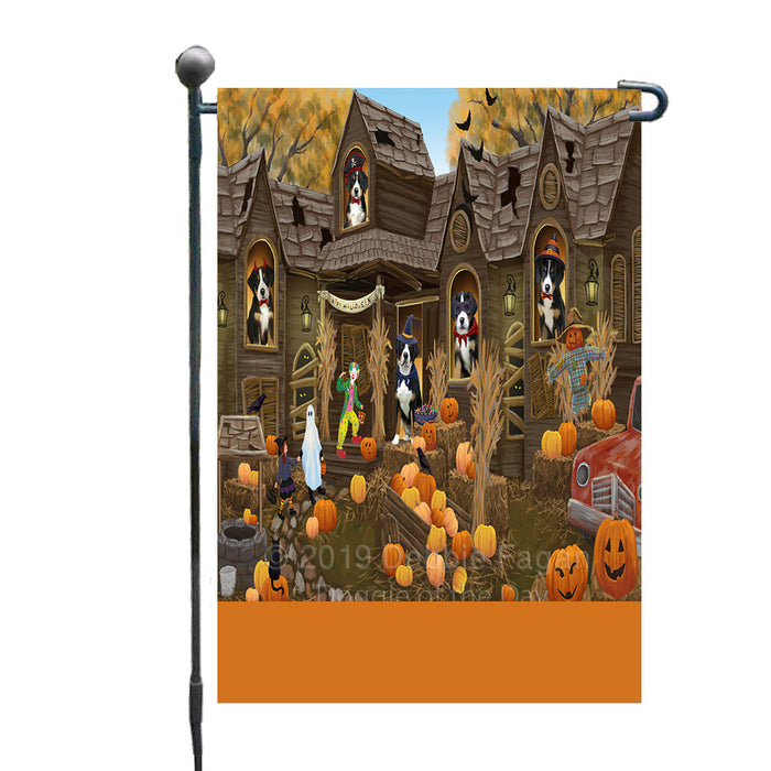 Personalized Haunted House Trick or Treat Halloween Greater Swiss Mountain Dogs Custom Garden Flags GFLG-DOTD-A59606
