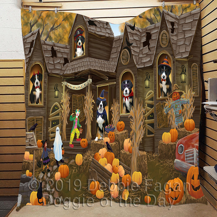 Haunted House Halloween Trick or Treat Greater Swiss Mountain Dogs Quilt