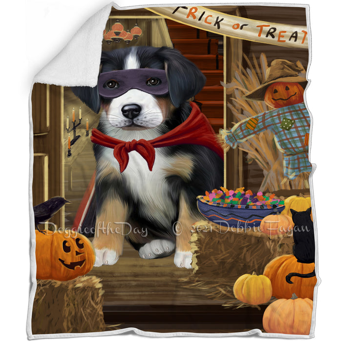 Enter at Own Risk Trick or Treat Halloween Greater Swiss Mountain Dog Blanket BLNKT95691