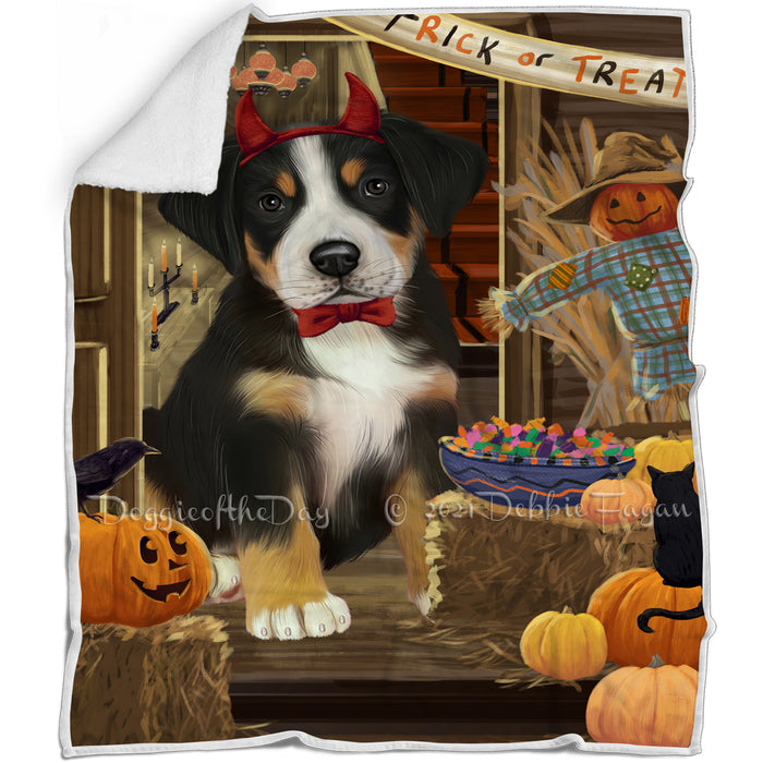 Enter at Own Risk Trick or Treat Halloween Greater Swiss Mountain Dog Blanket BLNKT95709