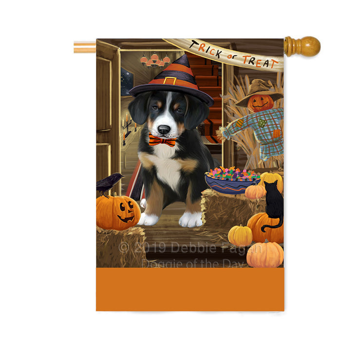 Personalized Enter at Own Risk Trick or Treat Halloween Greater Swiss Mountain Dog Custom House Flag FLG-DOTD-A59663