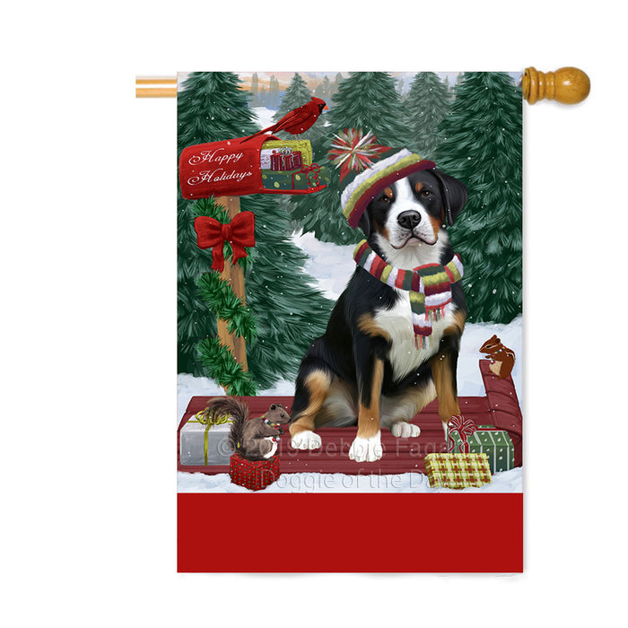 Personalized Merry Christmas Woodland Sled Greater Swiss Mountain Dog Custom House Flag FLG-DOTD-A61658