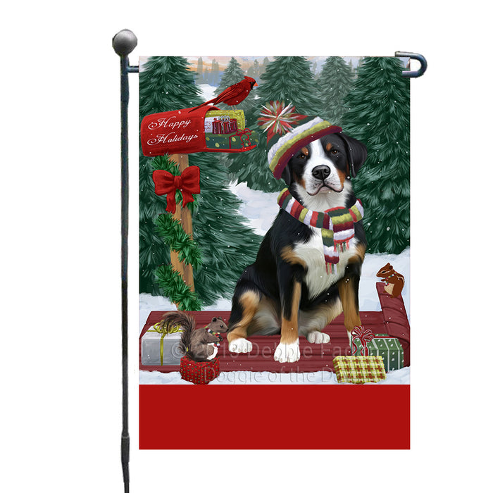 Personalized Merry Christmas Woodland Sled  Greater Swiss Mountain Dog Custom Garden Flags GFLG-DOTD-A61602