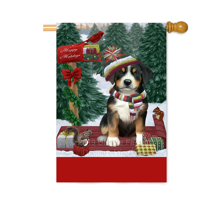Personalized Merry Christmas Woodland Sled Greater Swiss Mountain Dog Custom House Flag FLG-DOTD-A61659