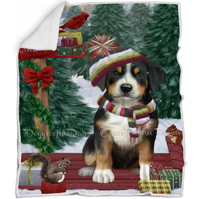 Merry Christmas Woodland Sled Greater Swiss Mountain Dog Blanket BLNKT113943