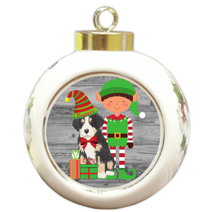 Custom Personalized Greater Swiss Mountain Dog Elfie and Presents Christmas Round Ball Ornament