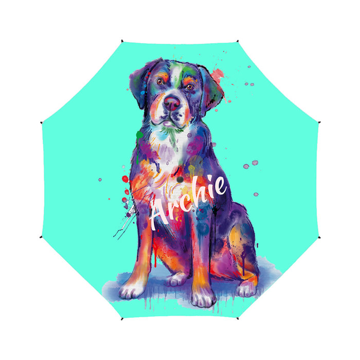 Custom Pet Name Personalized Watercolor Greater Swiss Mountain DogSemi-Automatic Foldable Umbrella