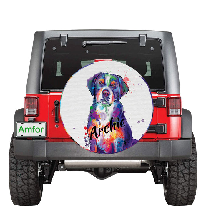 Custom Pet Name Personalized Watercolor Greater Swiss Mountain Dog Car Tire Cover