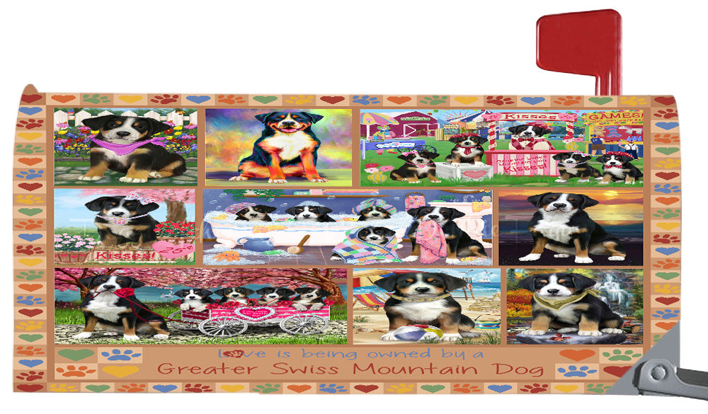 Love is Being Owned Greater Swiss Mountain Dog Beige Magnetic Mailbox Cover Both Sides Pet Theme Printed Decorative Letter Box Wrap Case Postbox Thick Magnetic Vinyl Material