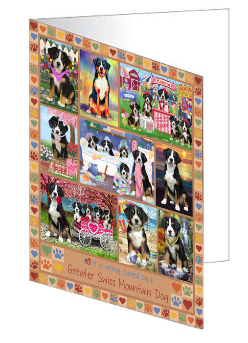 Love is Being Owned Greater Swiss Mountain Dog Beige Handmade Artwork Assorted Pets Greeting Cards and Note Cards with Envelopes for All Occasions and Holiday Seasons GCD77354