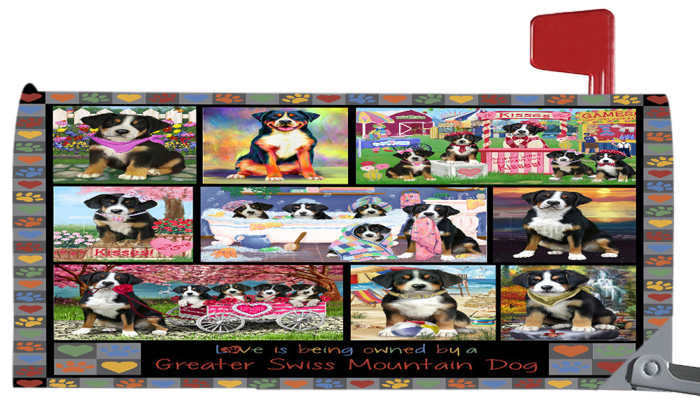 Love is Being Owned Greater Swiss Mountain Dog Grey Magnetic Mailbox Cover Both Sides Pet Theme Printed Decorative Letter Box Wrap Case Postbox Thick Magnetic Vinyl Material