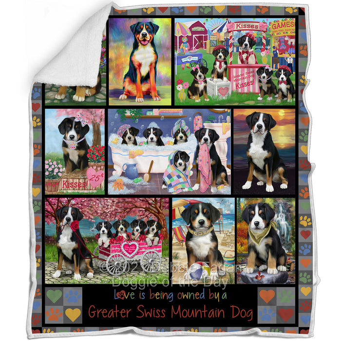 Love is Being Owned Greater Swiss Mountain Dog Grey Blanket BLNKT137505