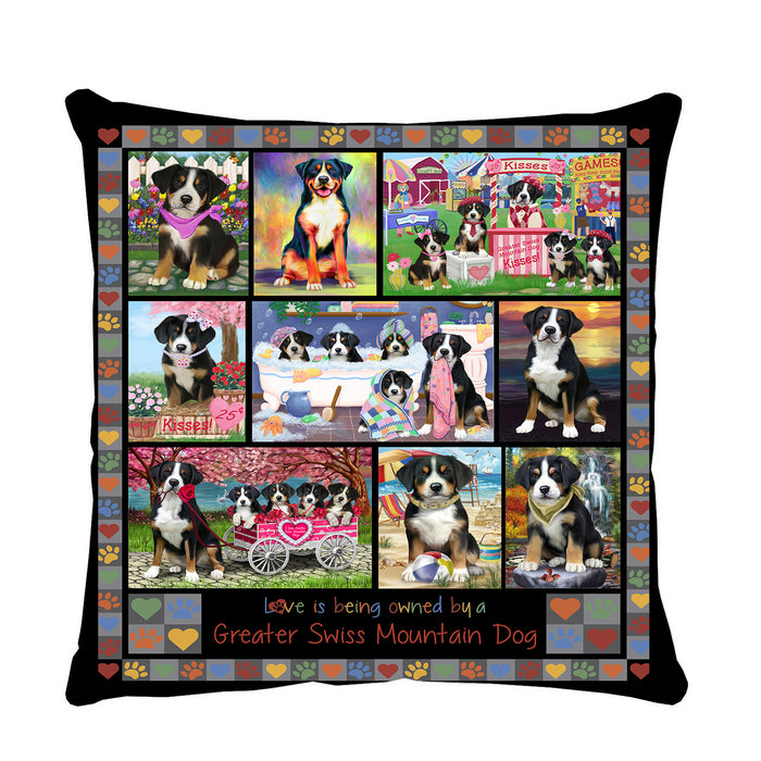 Love is Being Owned Greater Swiss Mountain Dog Grey Pillow PIL84848