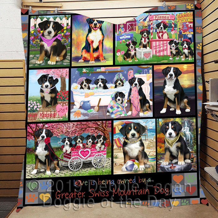 Love is Being Owned Greater Swiss Mountain Dog Grey Quilt