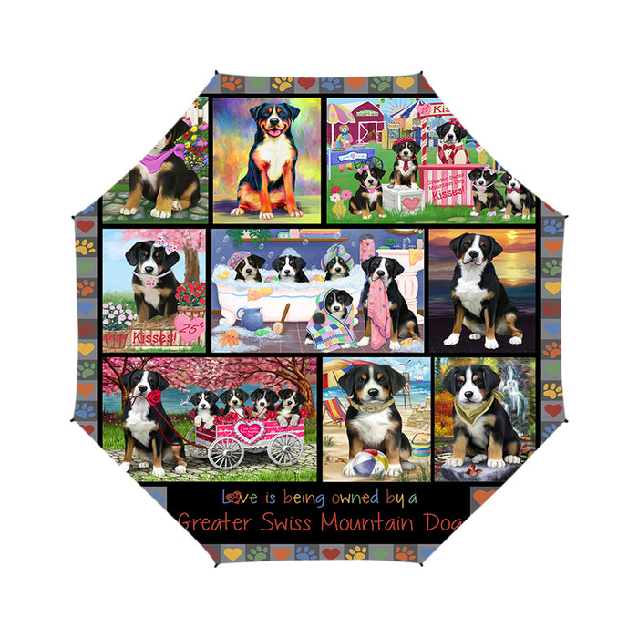 Love is Being Owned Greater Swiss Mountain Dog Grey Semi-Automatic Foldable Umbrella