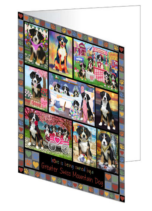 Love is Being Owned Greater Swiss Mountain Dog Grey Handmade Artwork Assorted Pets Greeting Cards and Note Cards with Envelopes for All Occasions and Holiday Seasons GCD77357