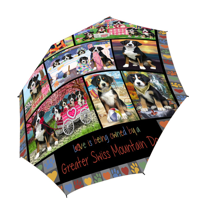 Love is Being Owned Greater Swiss Mountain Dog Grey Semi-Automatic Foldable Umbrella