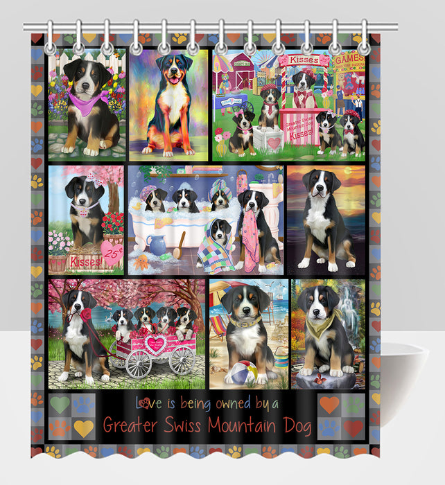 Love is Being Owned Greater Swiss Mountain Dog Grey Shower Curtain