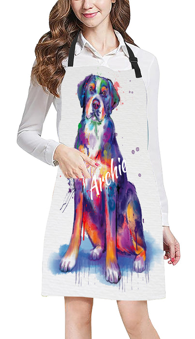 Custom Pet Name Personalized Watercolor Greater Swiss Mountain Dog Apron