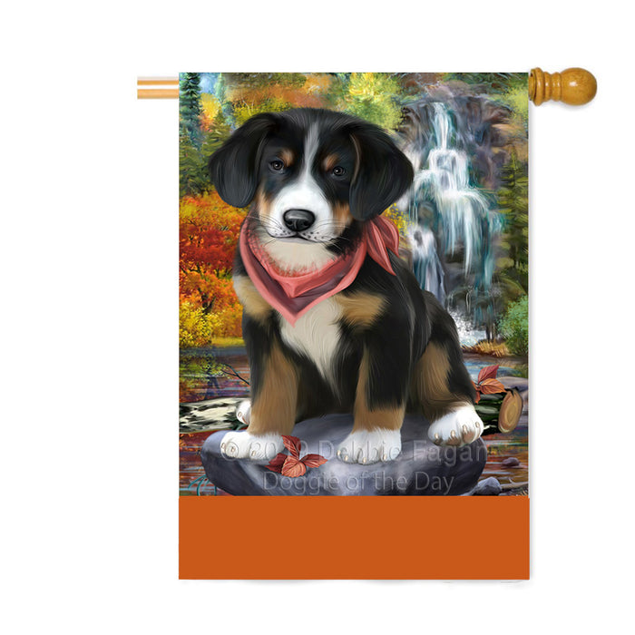 Personalized Scenic Waterfall Greater Swiss Mountain Dog Custom House Flag FLG-DOTD-A60889
