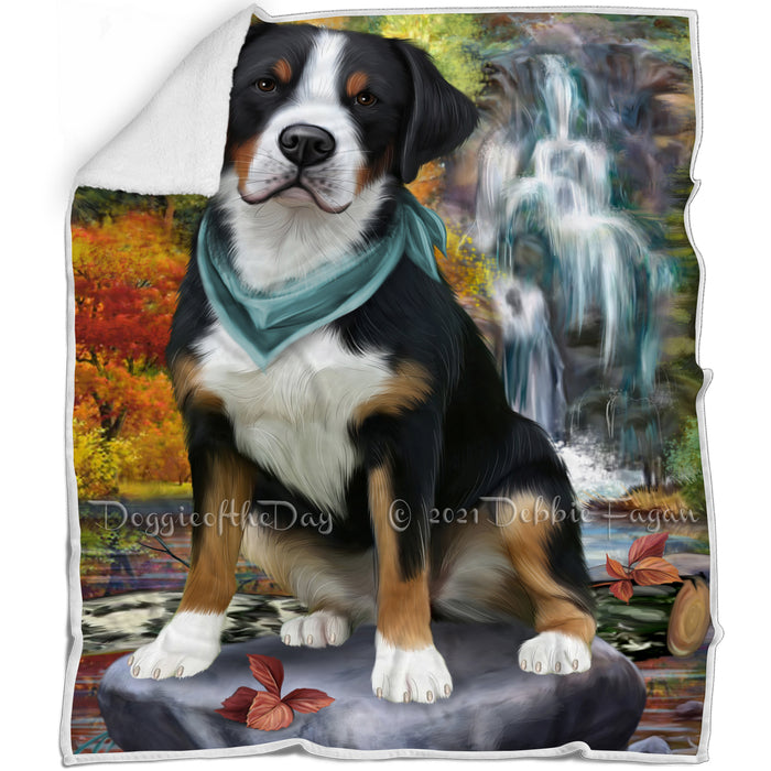 Scenic Waterfall Greater Swiss Mountain Dog Blanket BLNKT83865