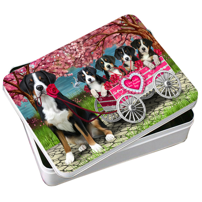 I Love Greater Swiss Mountain Dog in a Cart Art Portrait Photo Storage Tin PITN52728