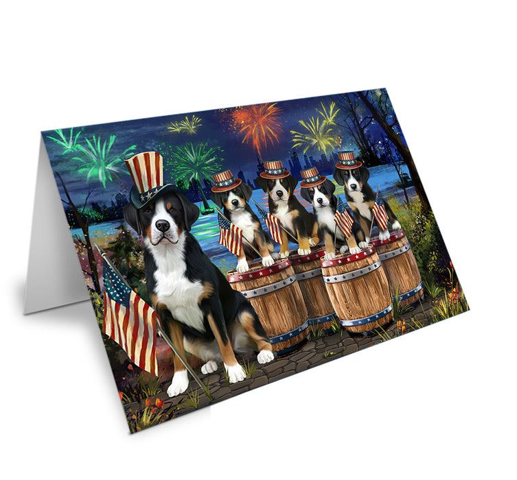 4th of July Independence Day Fireworks Greater Swiss Mountain Dogs at the Lake Handmade Artwork Assorted Pets Greeting Cards and Note Cards with Envelopes for All Occasions and Holiday Seasons GCD57140