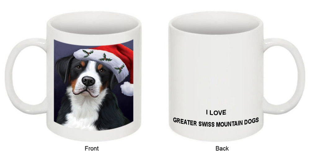 Christmas Holidays Greater Swiss Mountain Dog Wearing Santa Hat Portrait Head Coffee Mug MUG48896
