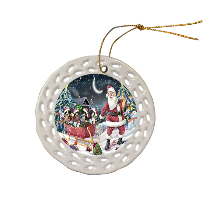 Santa Sled Dogs Christmas Happy Holidays Greater Swiss Mountain Dogs Ceramic Doily Ornament DPOR51720