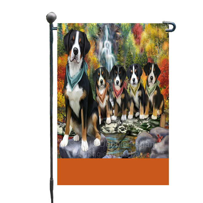 Personalized Scenic Waterfall Greater Swiss Mountain Dogs Custom Garden Flags GFLG-DOTD-A60832