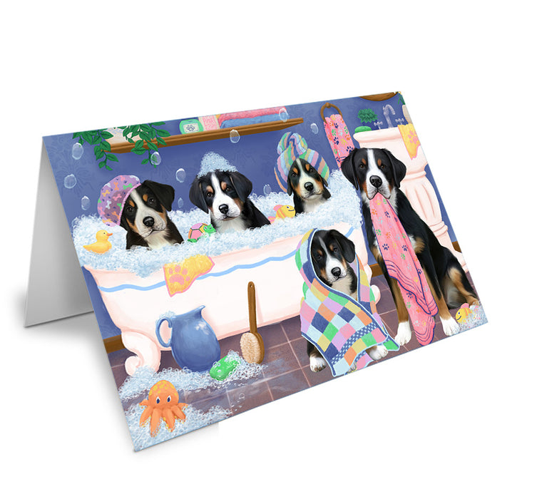 Rub A Dub Dogs In A Tub Greater Swiss Mountain Dogs Handmade Artwork Assorted Pets Greeting Cards and Note Cards with Envelopes for All Occasions and Holiday Seasons GCD74897