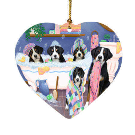 Rub A Dub Dogs In A Tub Greater Swiss Mountain Dogs Heart Christmas Ornament HPOR57150