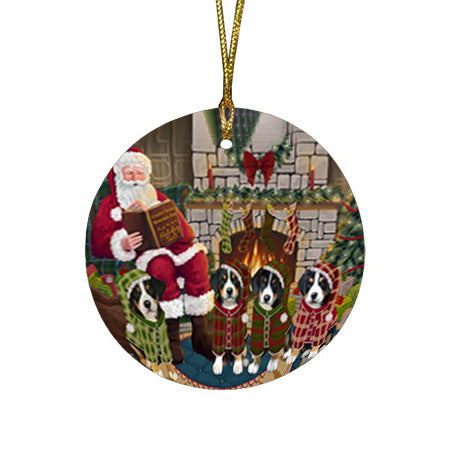 Christmas Cozy Holiday Tails Greater Swiss Mountain Dogs Round Flat Christmas Ornament RFPOR55485