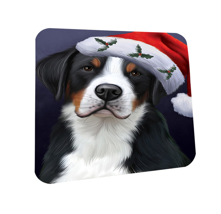 Christmas Holidays Greater Swiss Mountain Dog Wearing Santa Hat Portrait Head Coasters Set of 4 CST53456