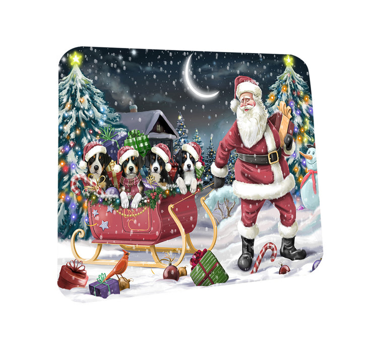 Santa Sled Dogs Christmas Happy Holidays Greater Swiss Mountain Dogs Coasters Set of 4 CST51679