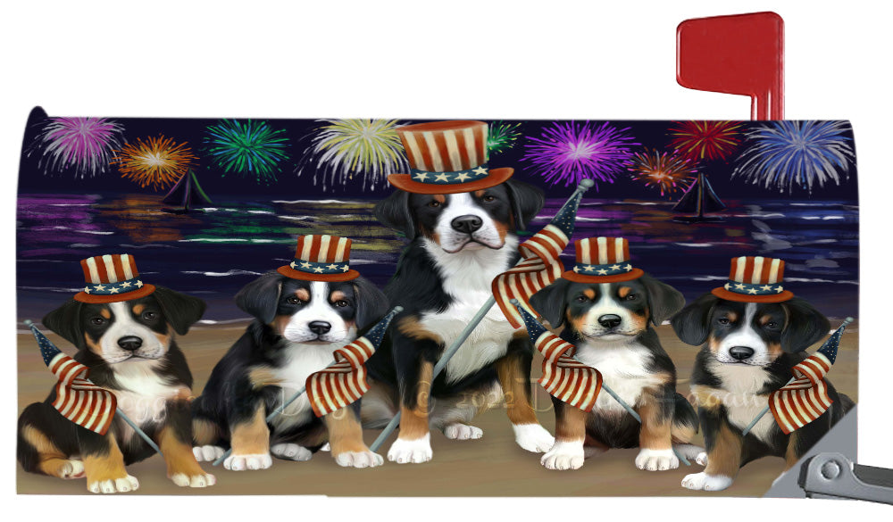 4th of July Independence Day Greater Swiss Mountain Dogs Magnetic Mailbox Cover Both Sides Pet Theme Printed Decorative Letter Box Wrap Case Postbox Thick Magnetic Vinyl Material