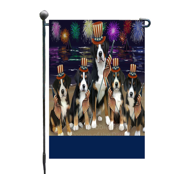 Personalized 4th of July Firework Greater Swiss Mountain Dogs Custom Garden Flags GFLG-DOTD-A57939